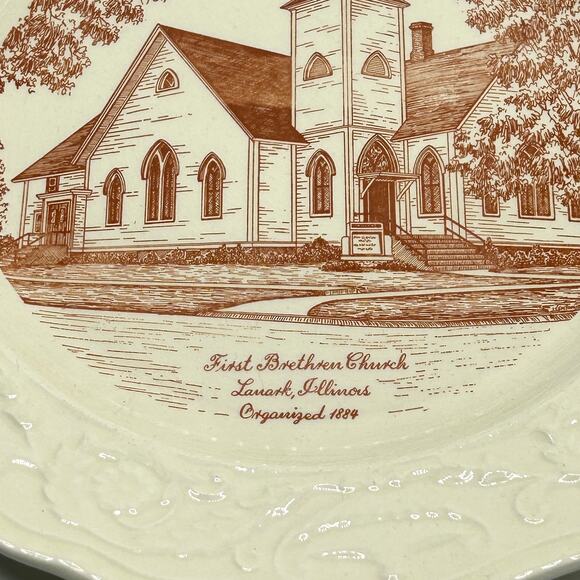 Vintage Lanark Illinois IL First Brethren Church Church Plate Round 10 inch - Picture 2 of 6